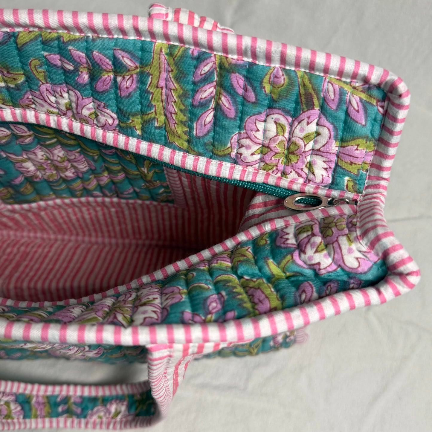 Hand Block Printed Quilted Cotton Mini Tote - Megha