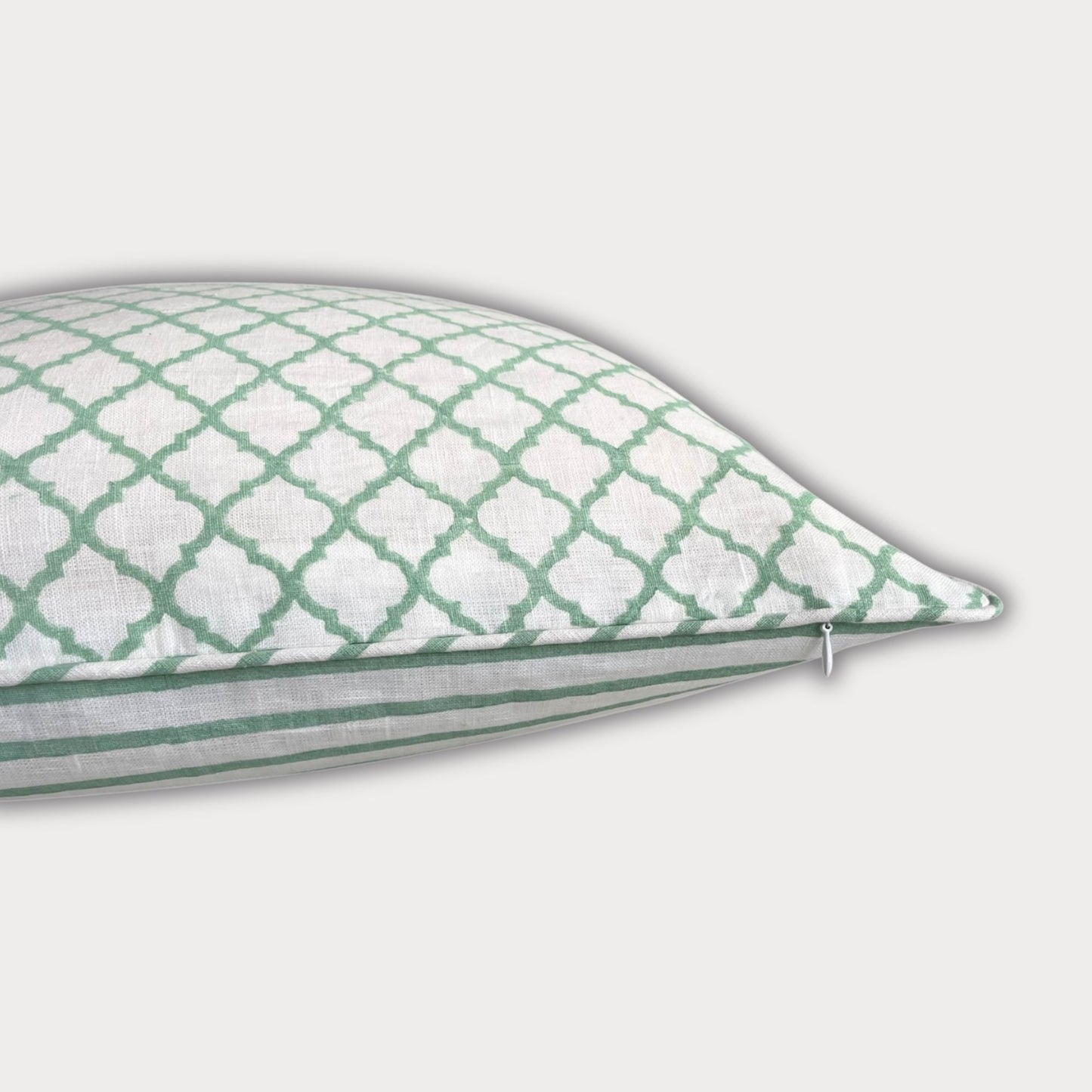 Jaali - Hand Block Printed Linen Pillow Cover (Jade Green)