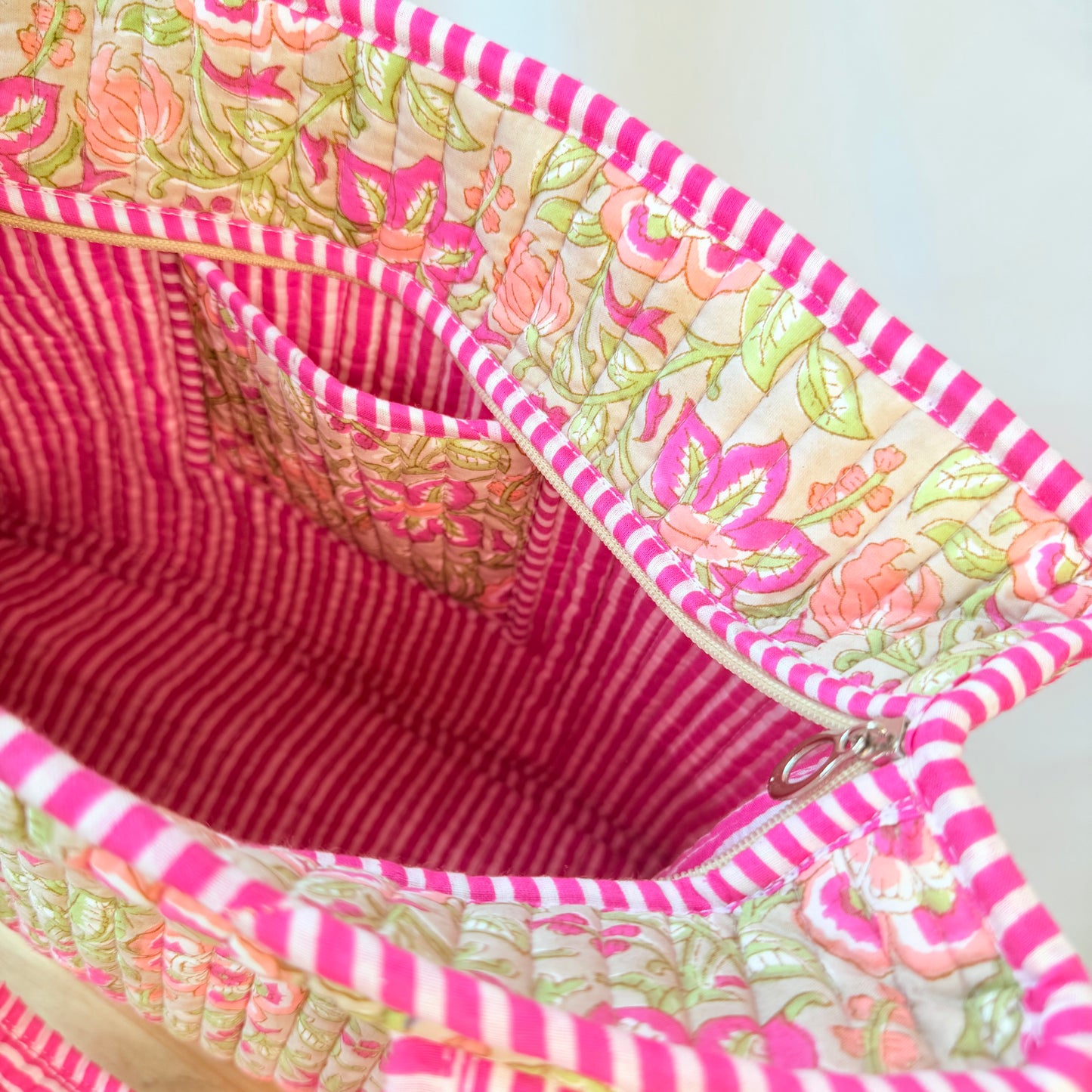 Hand Block Printed Quilted Cotton Mini Tote - Komal