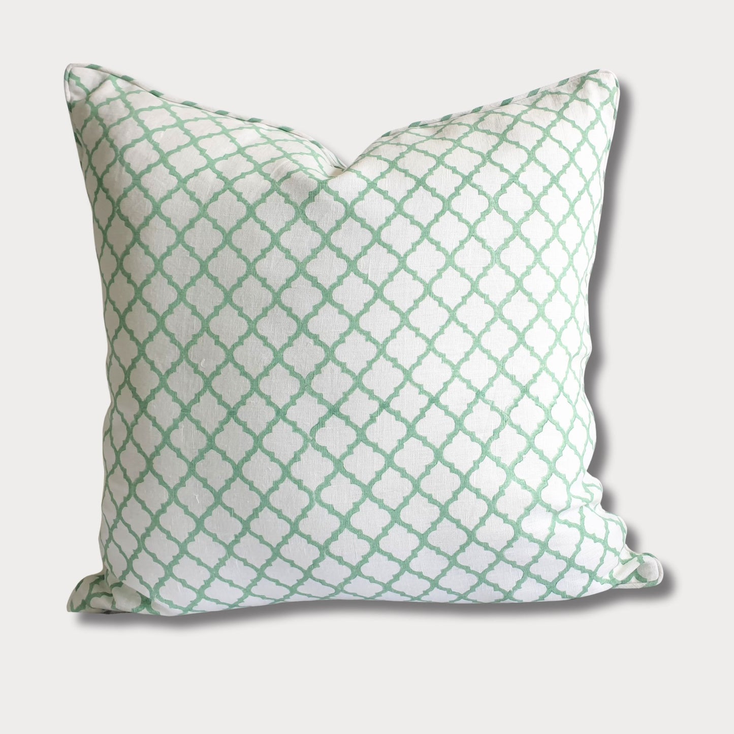Jaali - Hand Block Printed Linen Pillow Cover (Jade Green)