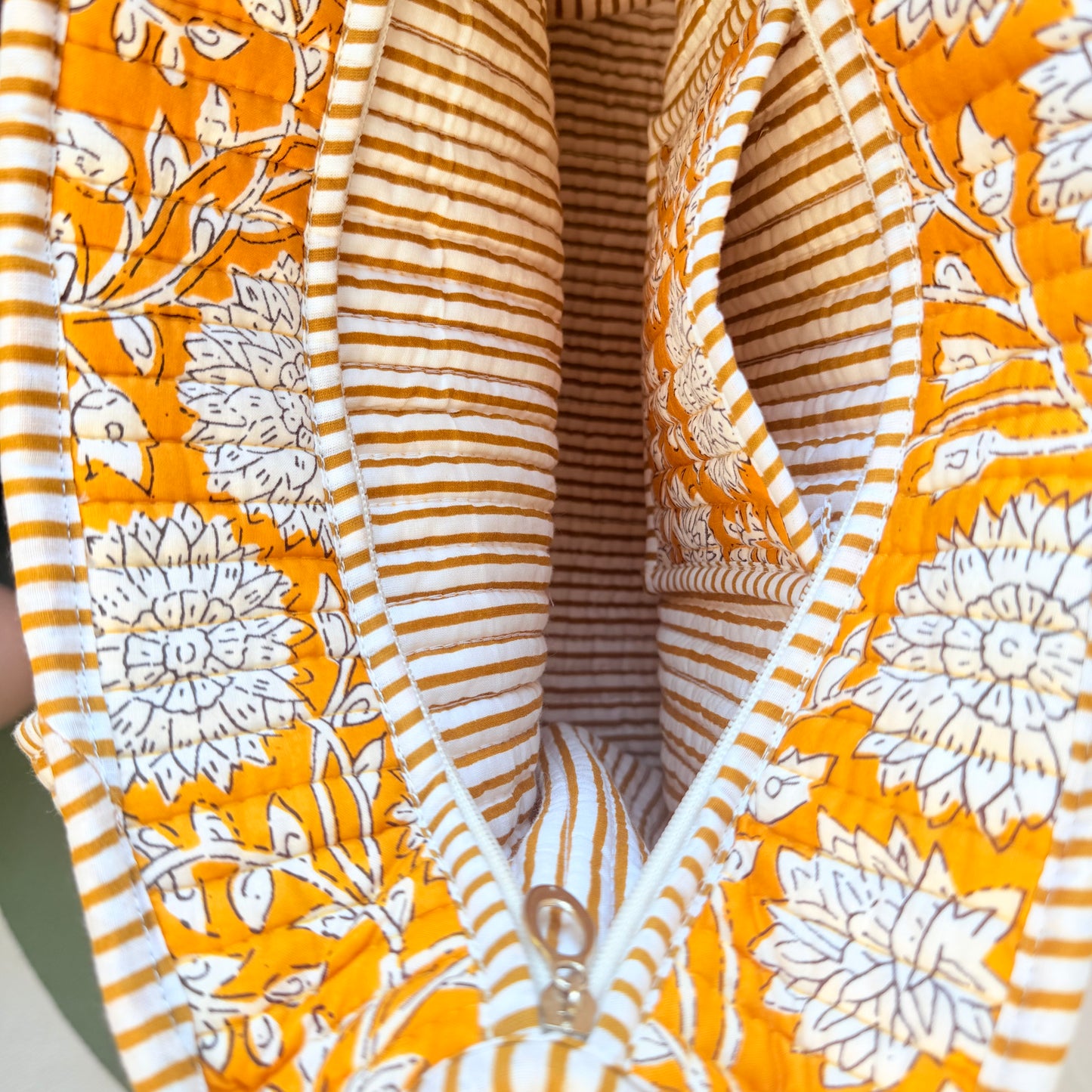 Hand Block Printed Quilted Cotton Mini Tote - Kanak