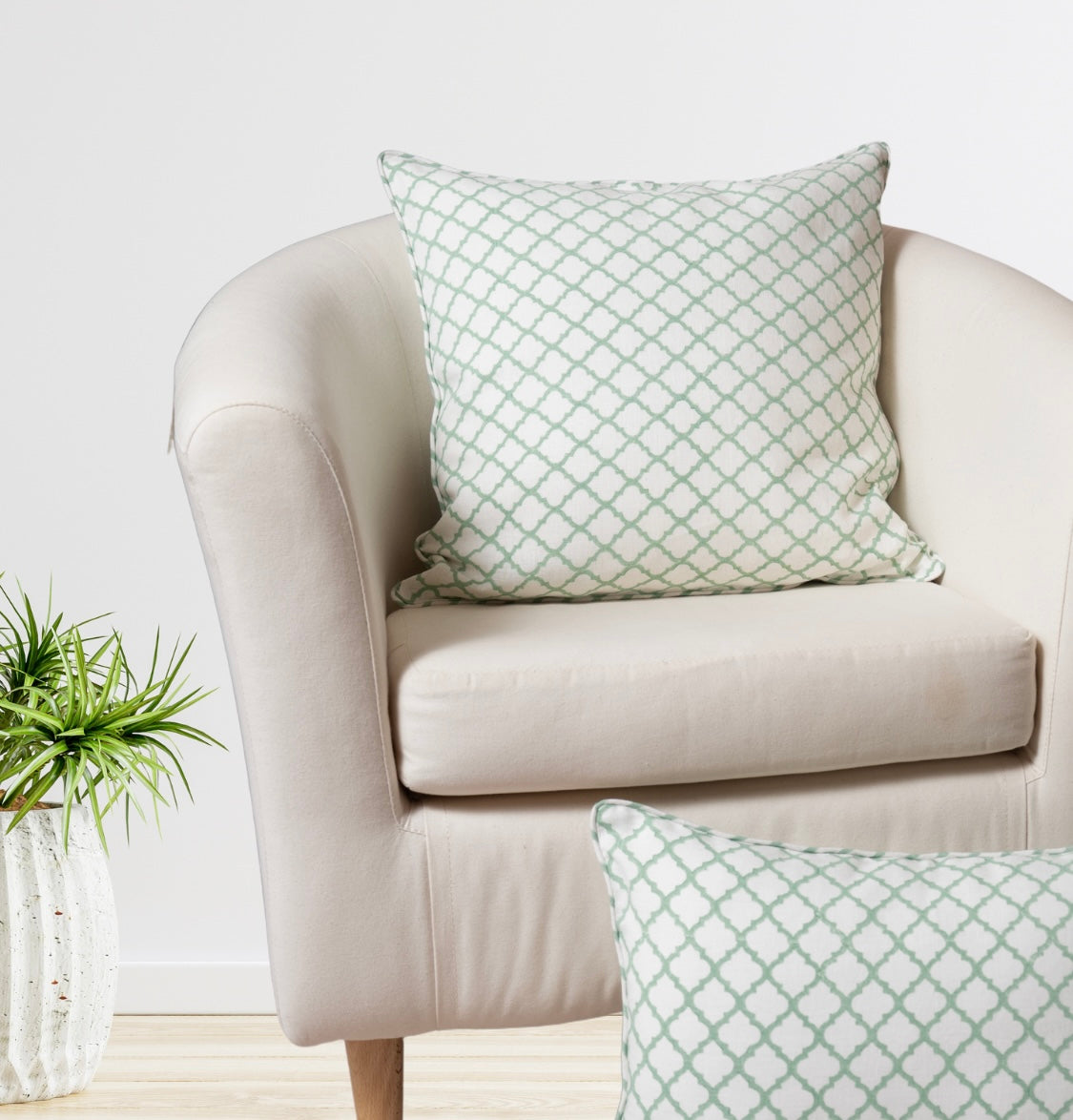 Jaali - Hand Block Printed Linen Pillow Cover (Jade Green)