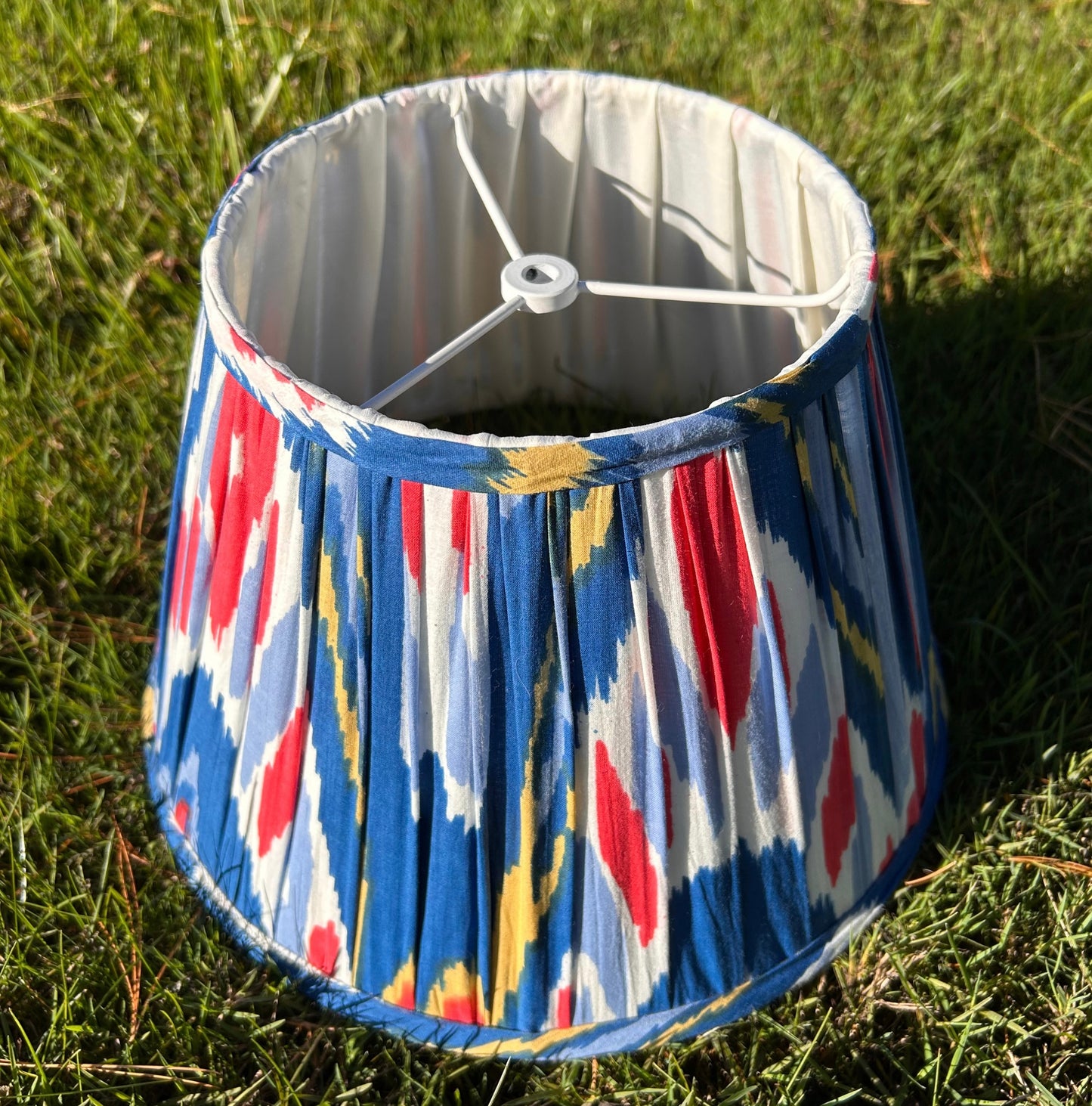 Hand Block Printed Fabric Lampshade - Blue Ikat