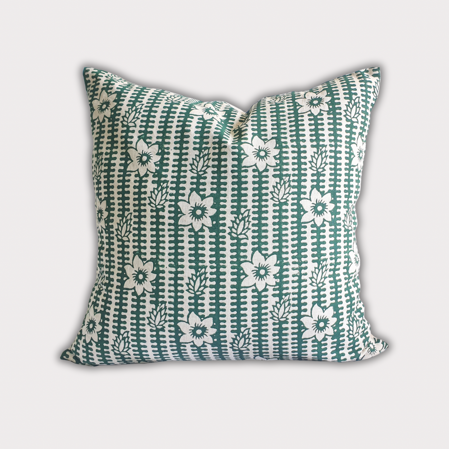 Bela - Hand Block Printed Linen Pillow Cover (Dark Green)