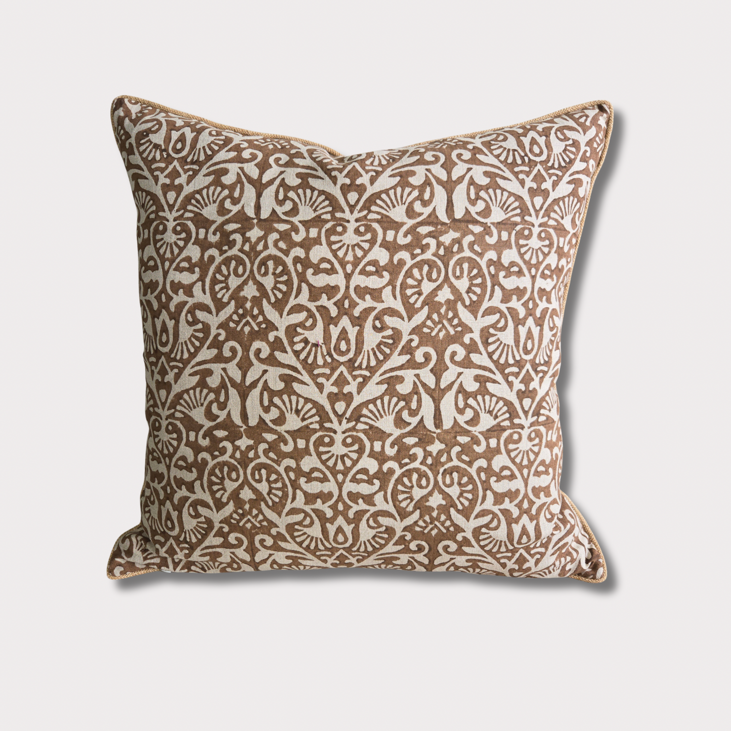 Bhumi - Hand Block Printed Linen Pillow Cover (Earthy Brown, Beige)