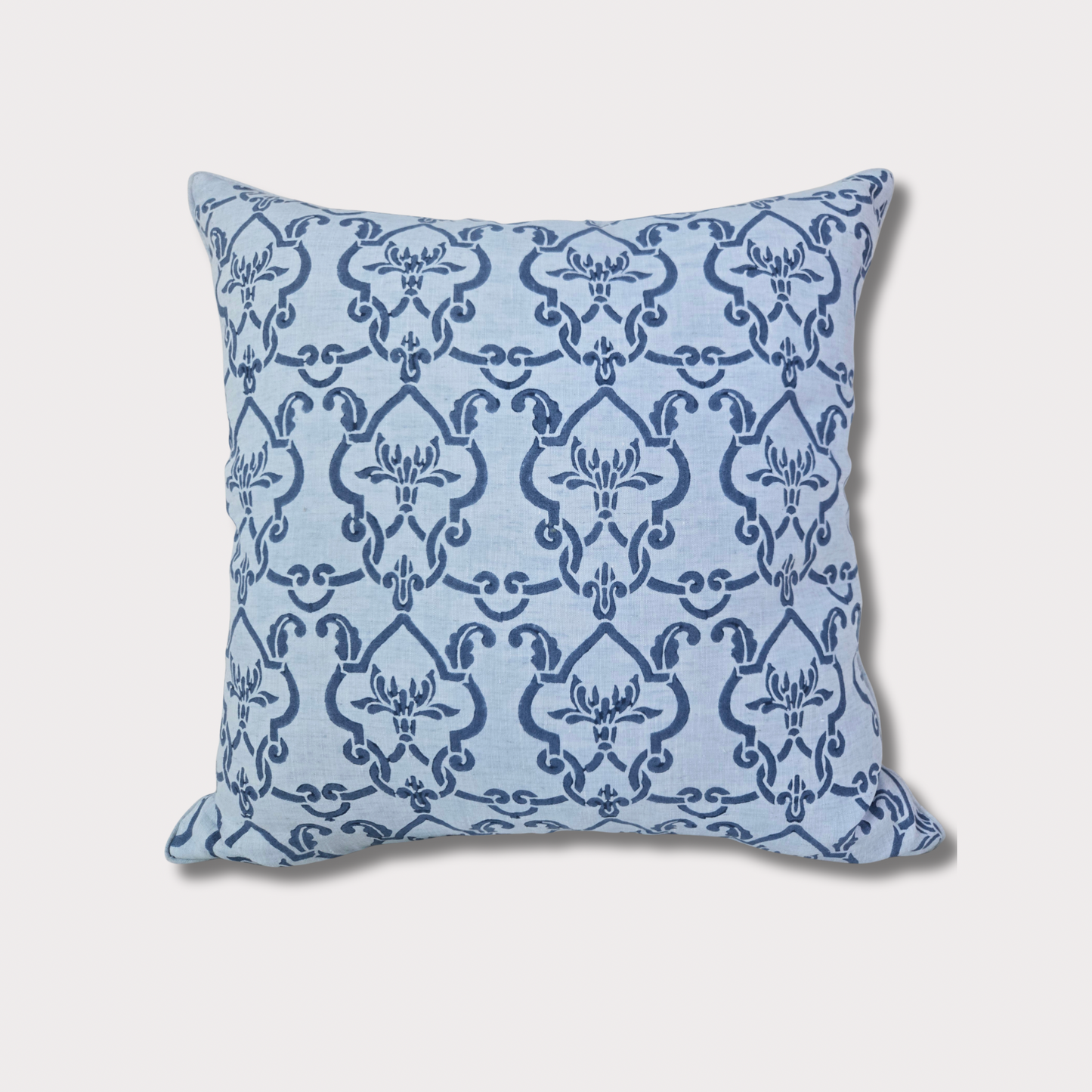 Iris - Hand Block Printed Linen Pillow Cover (Blue)