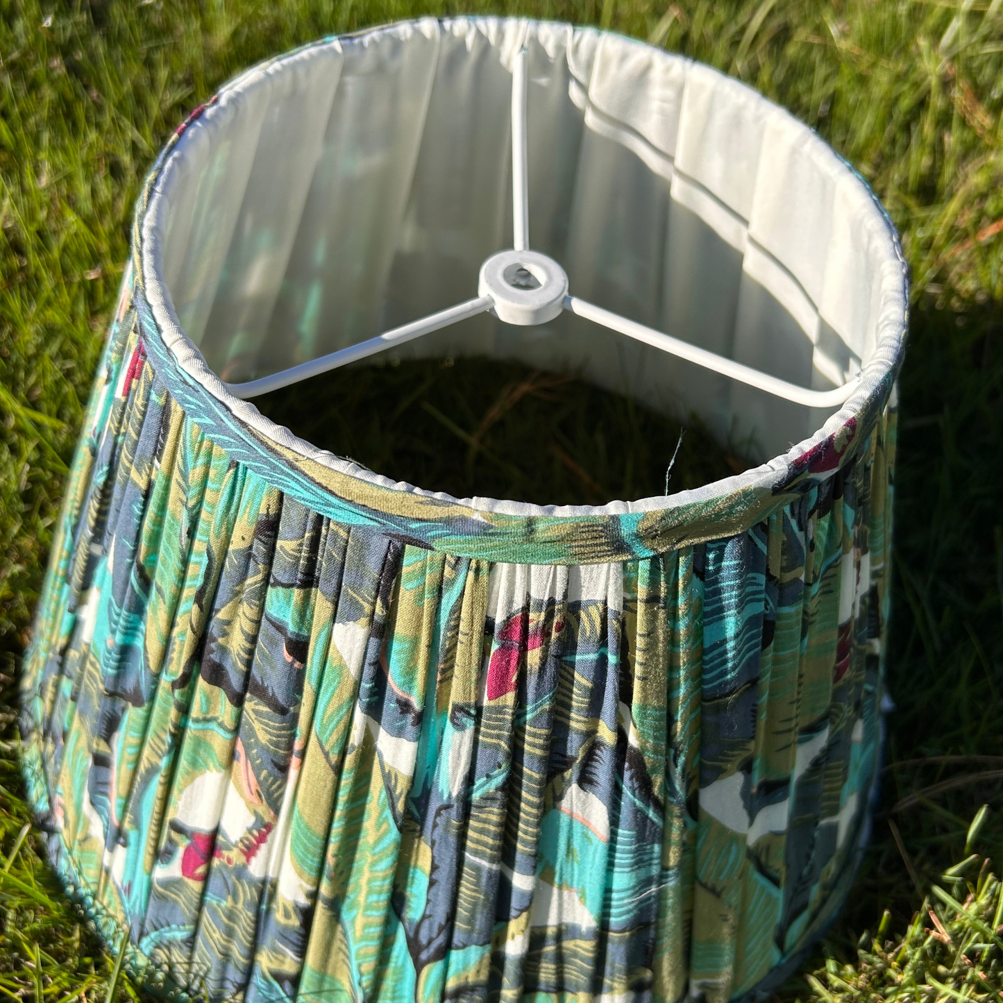 Hand Block Printed Fabric Lampshade - Green Leaves