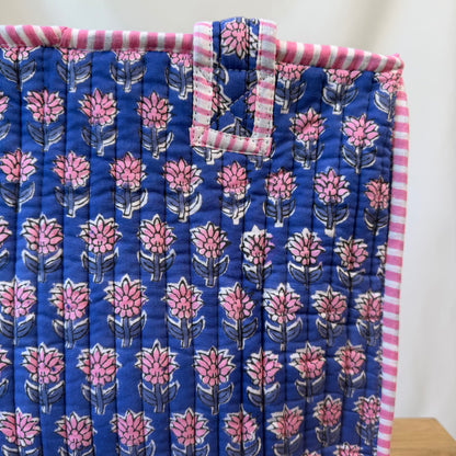 Hand Block Printed Quilted Cotton Mini Tote - Avani