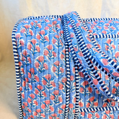 Hand Block Printed Quilted Cotton Duffel - Tanvi