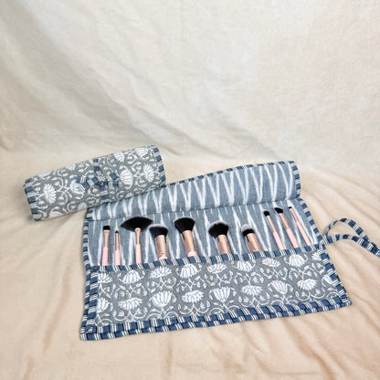 Hand Block Printed Quilted Cotton Makeup Brush Wrap - Urvi
