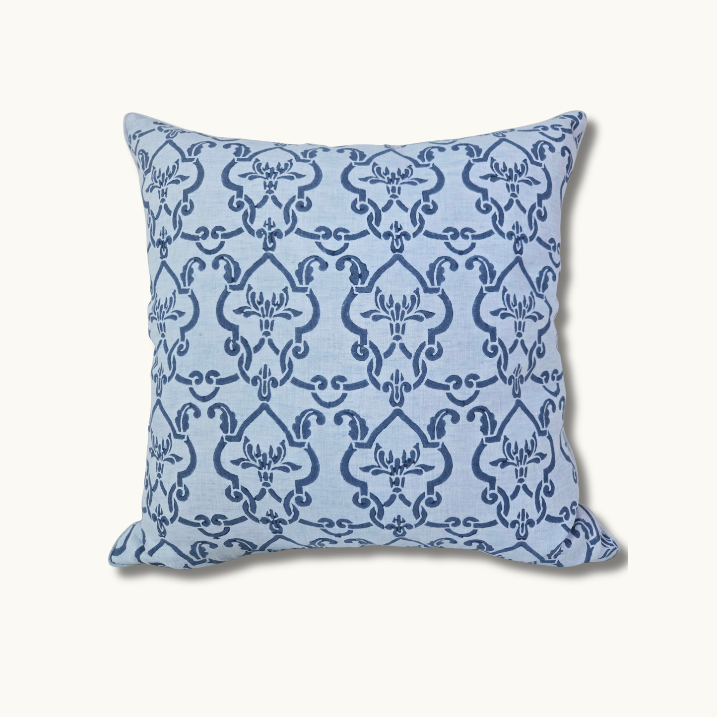 Indigo and sky blue floral hand block printed linen cover