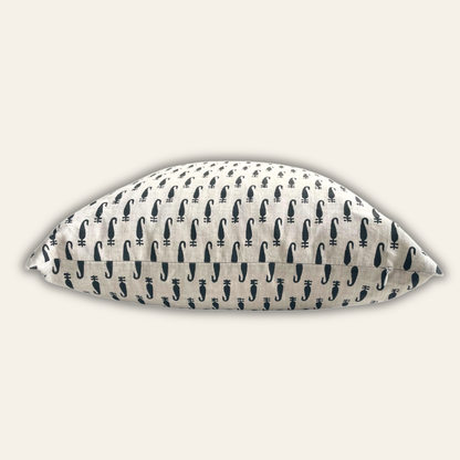 Natural linen pillow cover with a charcoal paisley block print