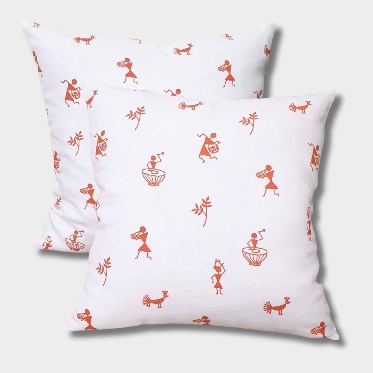 “Warli” Handmade Linen Throw Pillow Cover