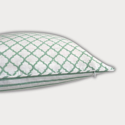 Jaali - Hand Block Printed Linen Pillow Cover (Jade Green)