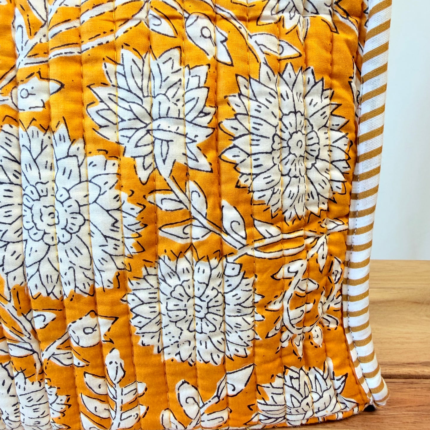 Hand Block Printed Quilted Cotton Mini Tote - Kanak