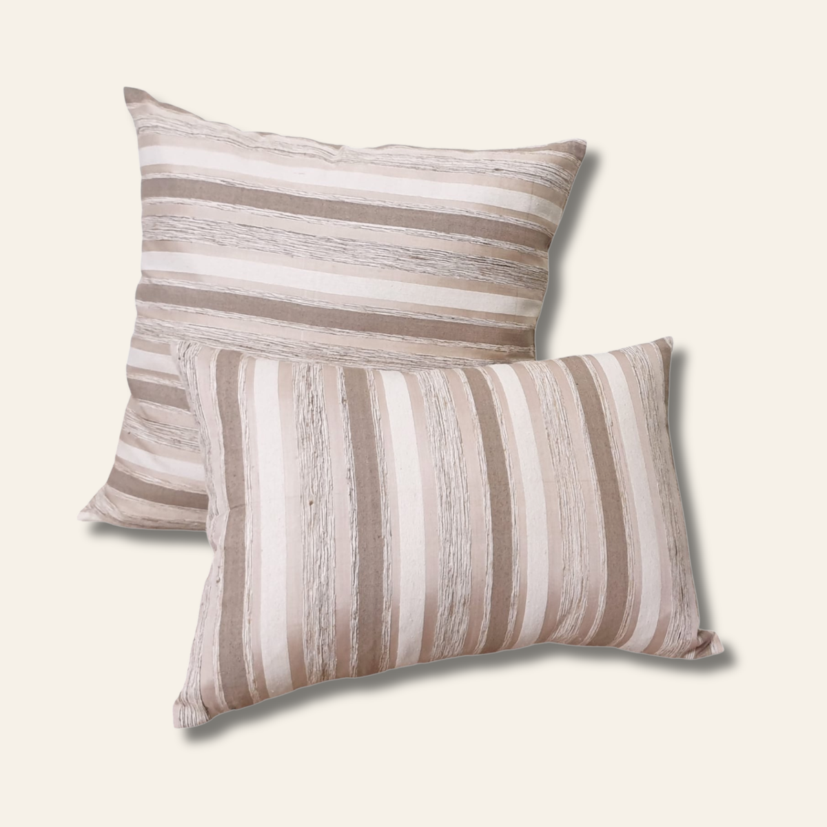 Hand-loomed silk throw pillow cover with striped pattern