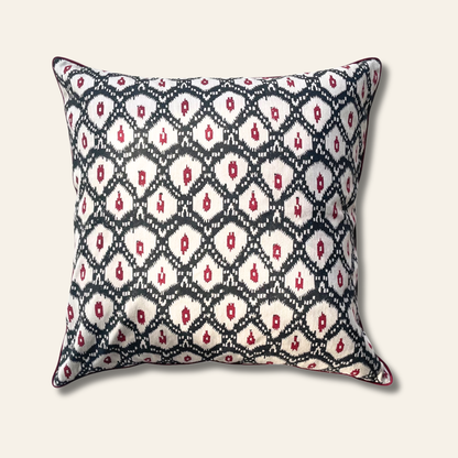 Ikat - Hand Block Printed Linen Pillow Cover (Peat, Deep Red)