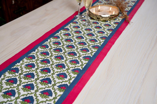 Khaab - Hand Block Printed Linen Table Runner (raspberry wine)