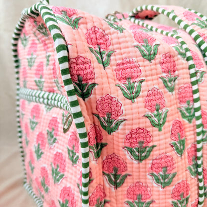Hand Block Printed Quilted Cotton Duffel - Moha