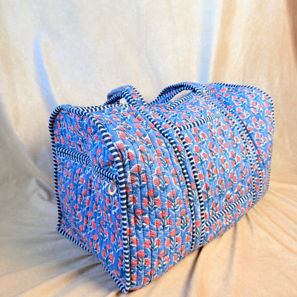 Hand Block Printed Quilted Cotton Duffel - Tanvi
