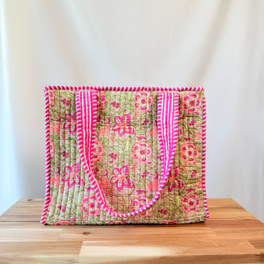 Hand Block Printed Quilted Cotton Mini Tote - Komal