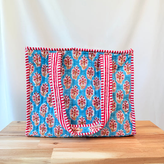 Hand Block Printed Quilted Cotton Mini Tote - Ragini