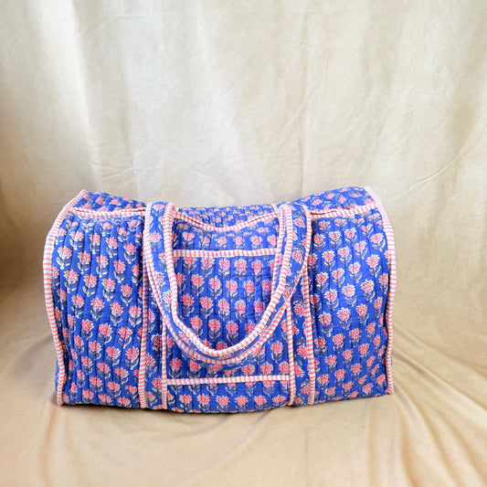 Hand Block Printed Quilted Cotton Duffel - Avani