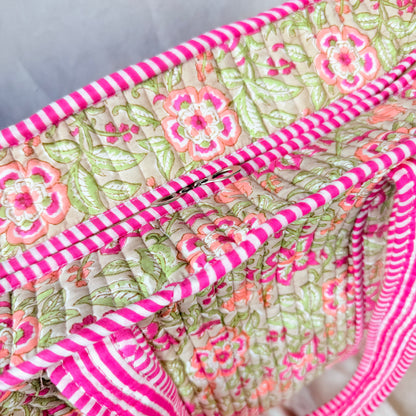 Hand Block Printed Quilted Cotton Tote - Komal