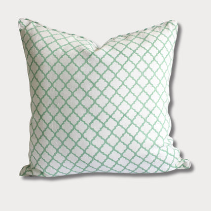 Jaali - Hand Block Printed Linen Pillow Cover (Jade Green)
