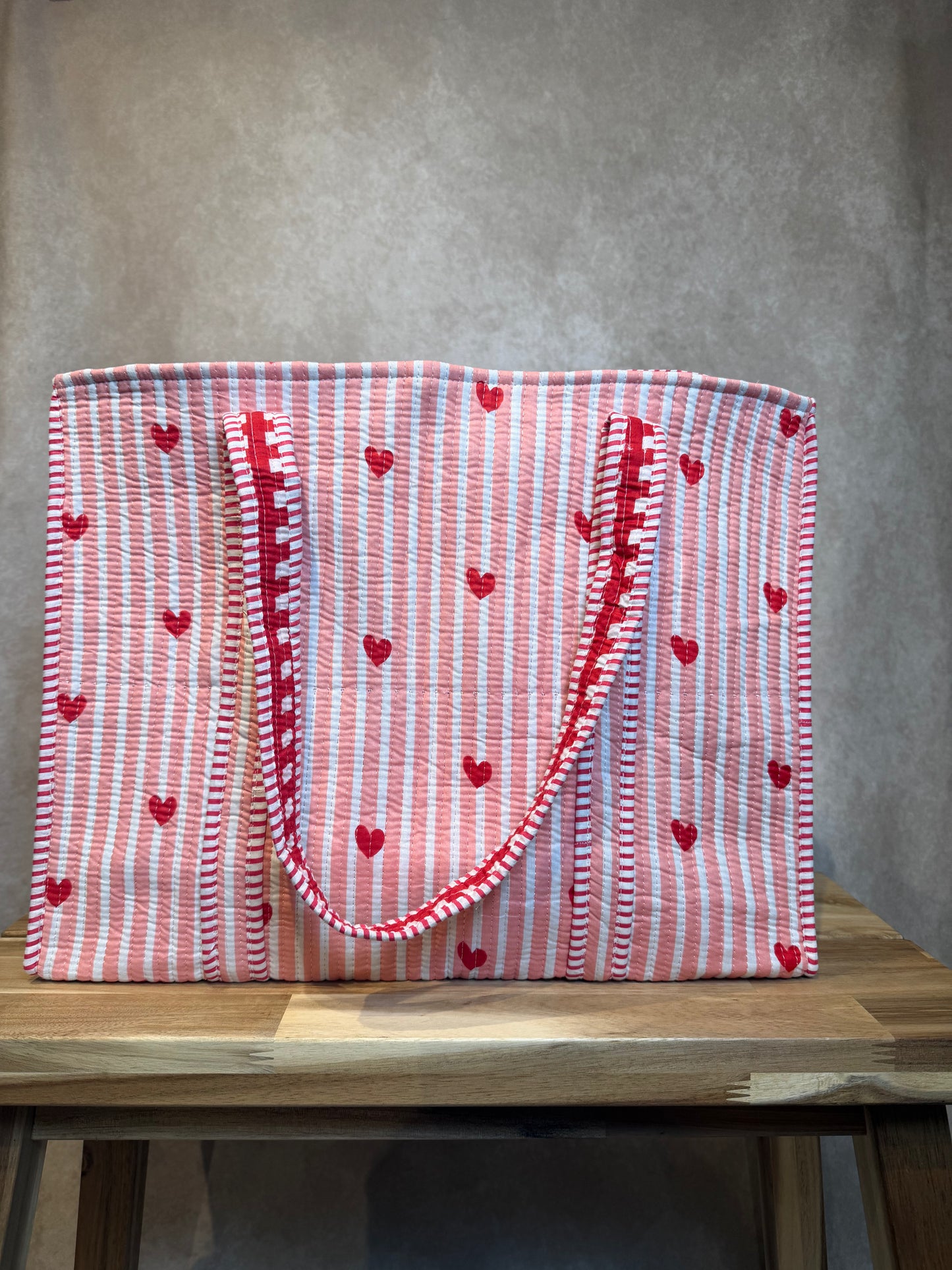 Quilted Cotton Reversible Tote - Pink and Red