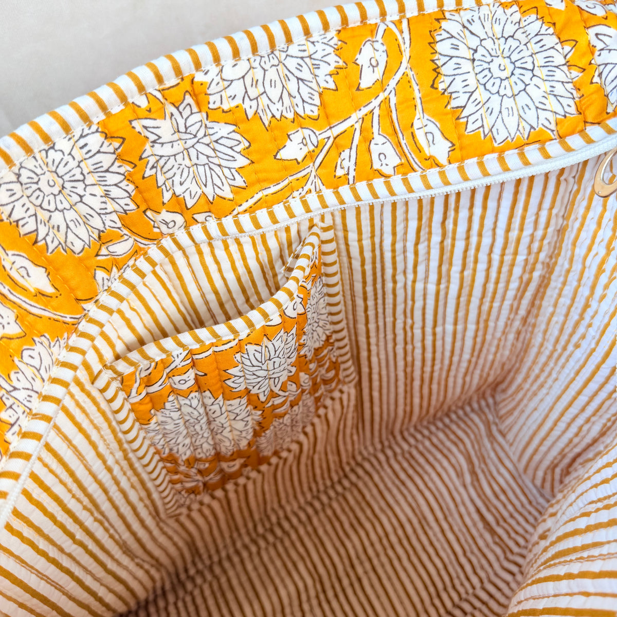 Hand Block Printed Quilted Cotton Tote - Kanak