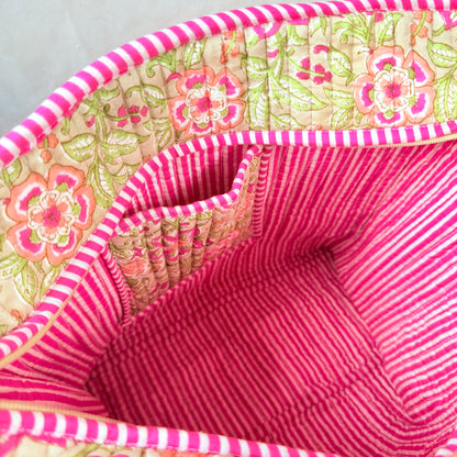 Hand Block Printed Quilted Cotton Tote - Komal