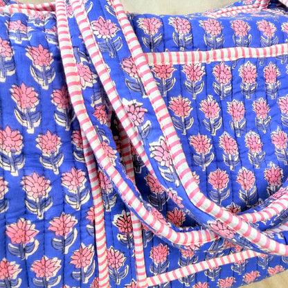 Hand Block Printed Quilted Cotton Duffel - Avani