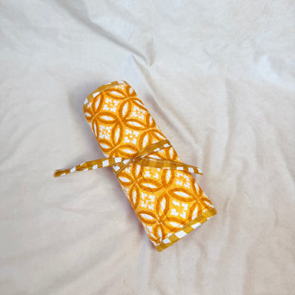 Hand Block Printed Quilted Cotton Makeup Brush Wrap - Kiran