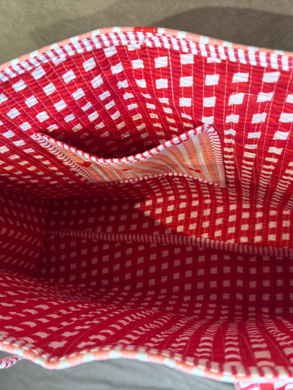 Quilted Cotton Reversible Tote - Pink and Red