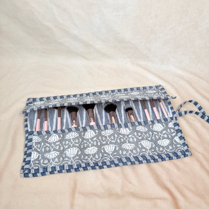 Hand Block Printed Quilted Cotton Makeup Brush Wrap - Urvi