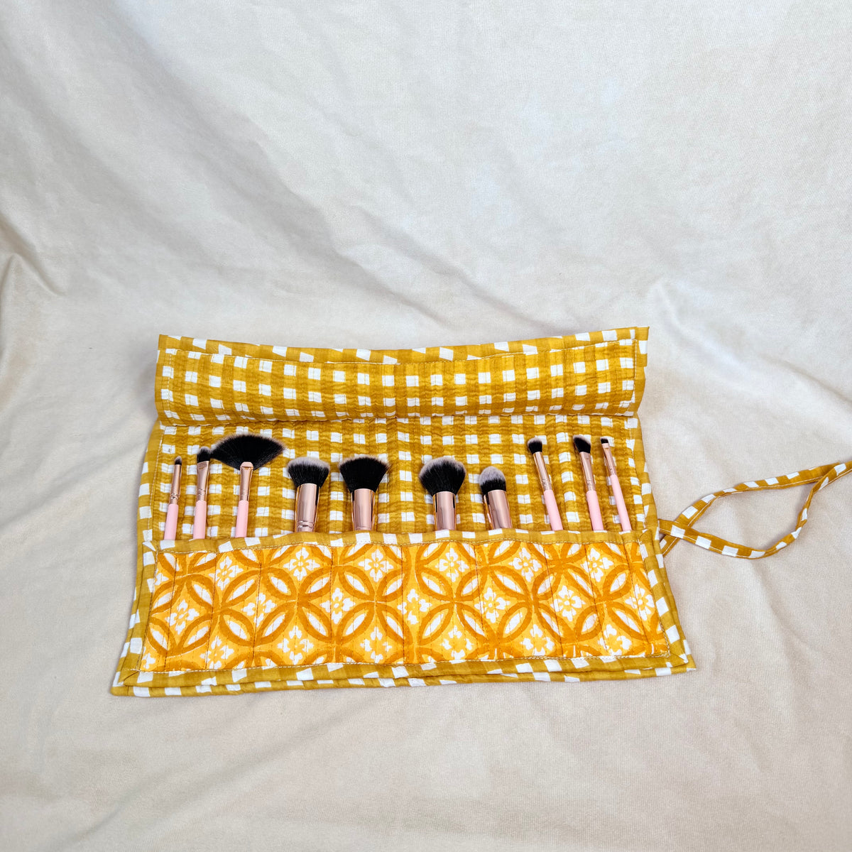 Hand Block Printed Quilted Cotton Makeup Brush Wrap - Kiran