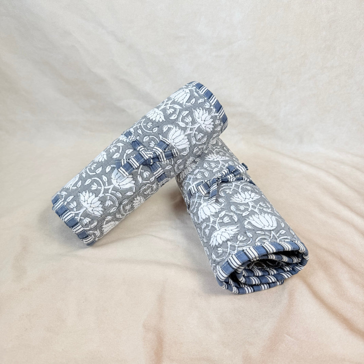 Hand Block Printed Quilted Cotton Makeup Brush Wrap - Urvi