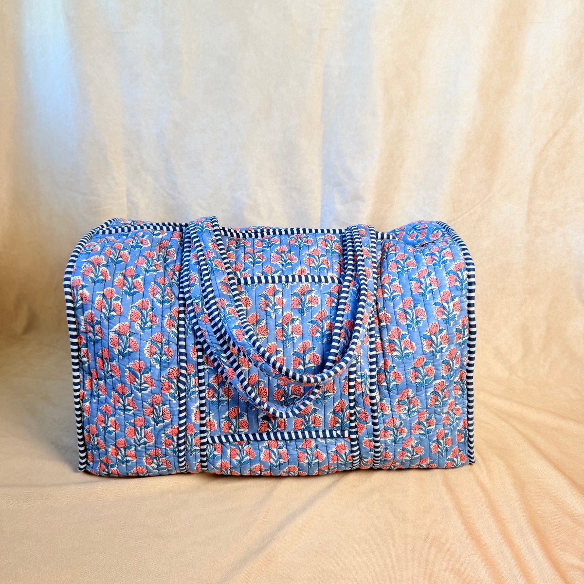 Hand Block Printed Quilted Cotton Duffel - Tanvi