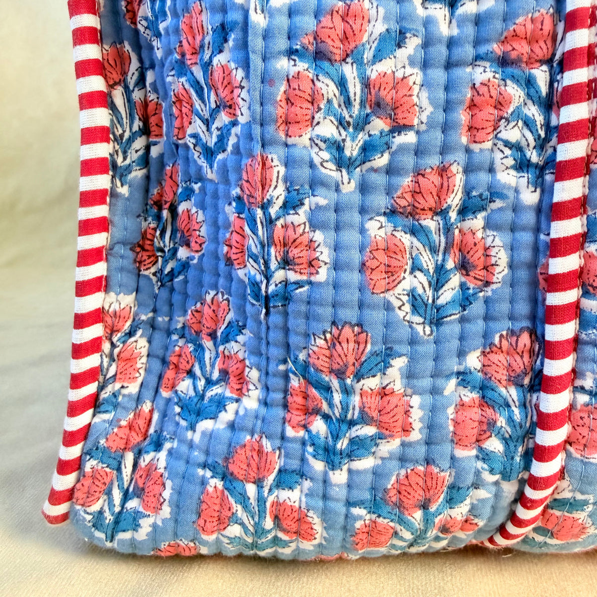 Hand Block Printed Quilted Cotton Duffel - Tanvi