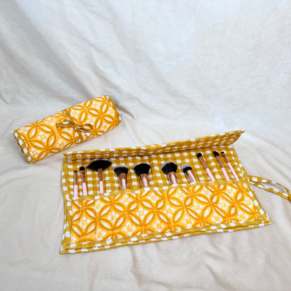 Hand Block Printed Quilted Cotton Makeup Brush Wrap - Kiran