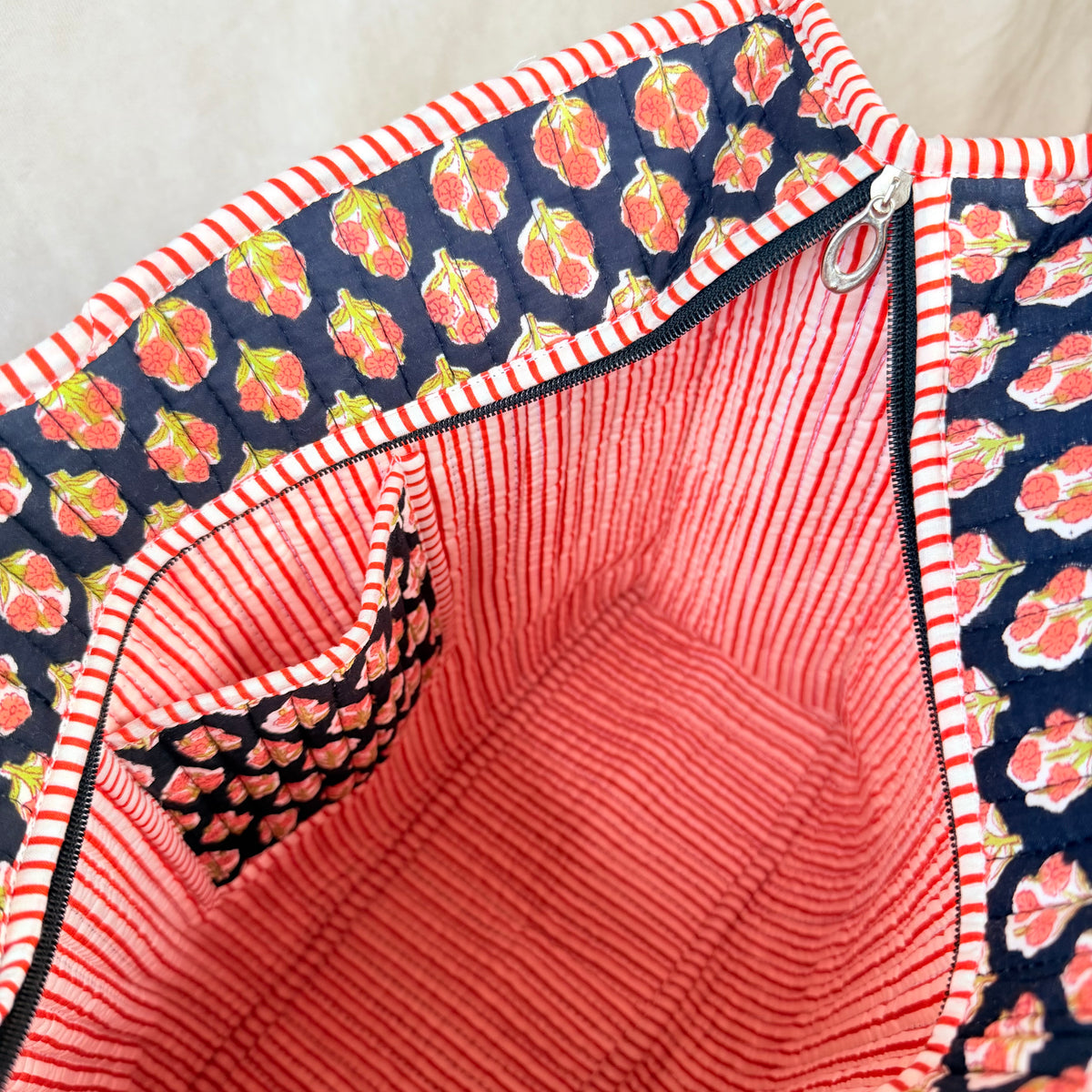 Hand Block Printed Quilted Cotton Tote - Saanjh