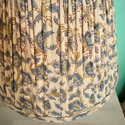 Hand Block Printed Fabric Lampshade - Kavya (Beige, Blue)