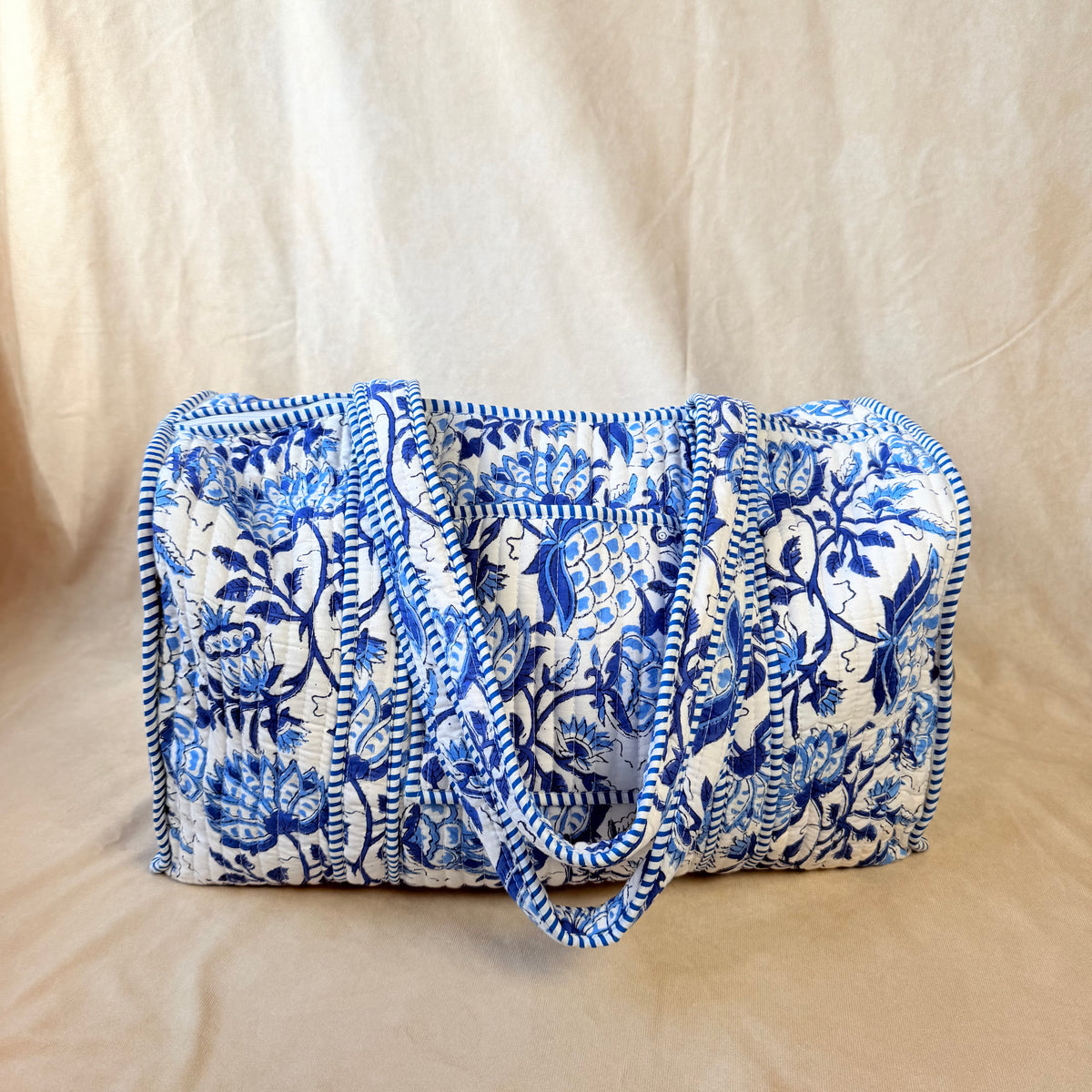 Hand Block Printed Quilted Cotton Duffel Neelam