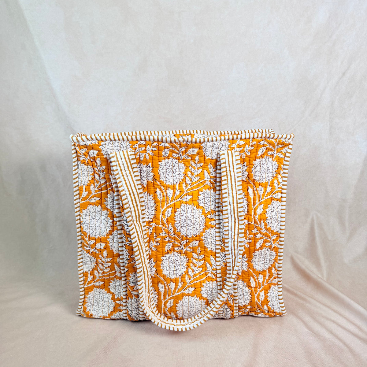 Hand Block Printed Quilted Cotton Tote - Kanak
