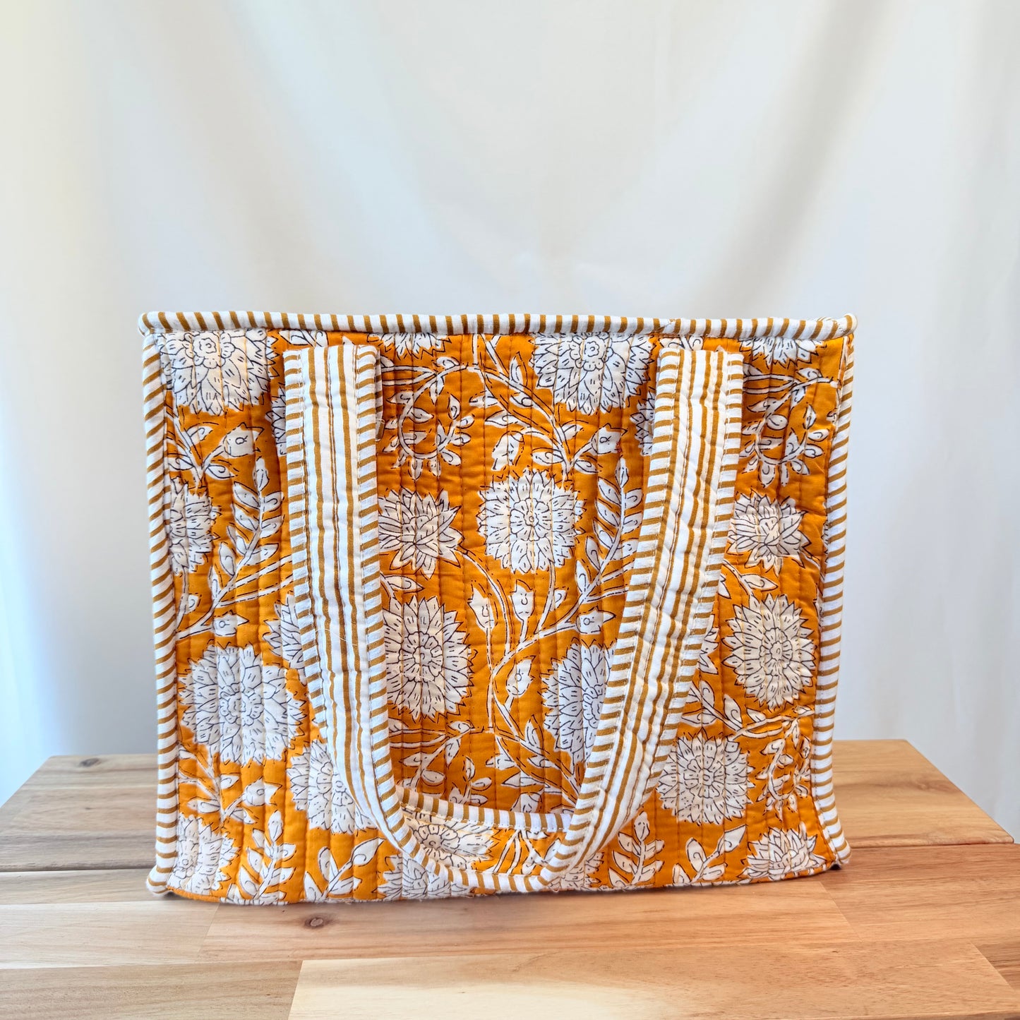 Hand Block Printed Quilted Cotton Mini Tote - Kanak