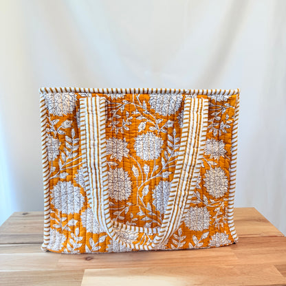 Hand Block Printed Quilted Cotton Mini Tote - Kanak