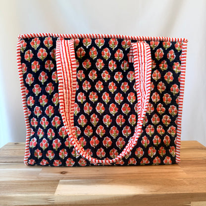 Hand Block Printed Quilted Cotton Mini Tote - Saanjh