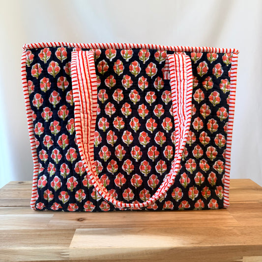 Hand Block Printed Quilted Cotton Mini Tote - Saanjh