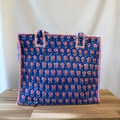 Hand Block Printed Quilted Cotton Mini Tote - Avani